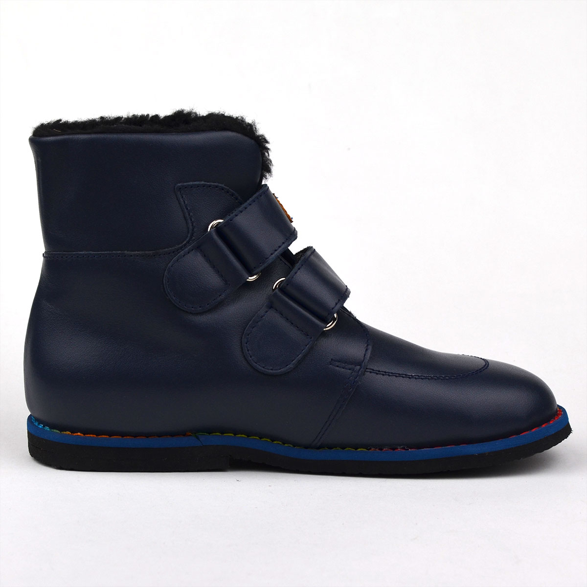 Magasszárú dr Leo bélelt fiúcipő kék színben - box bőr - belső oldala