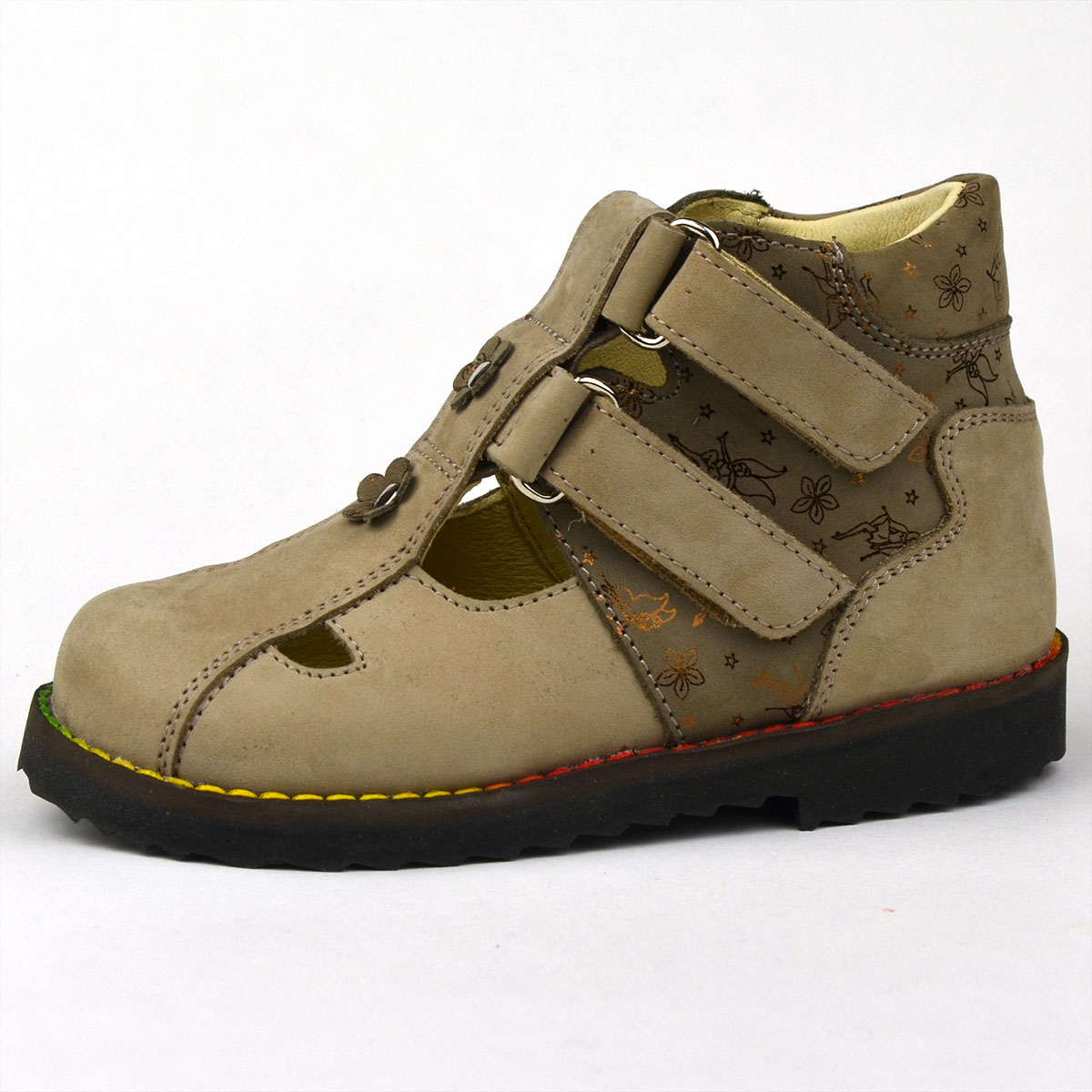 Kislány Flo-801 Salus szandálcipő drapp színben, nyomott tündér mintával az oldalán